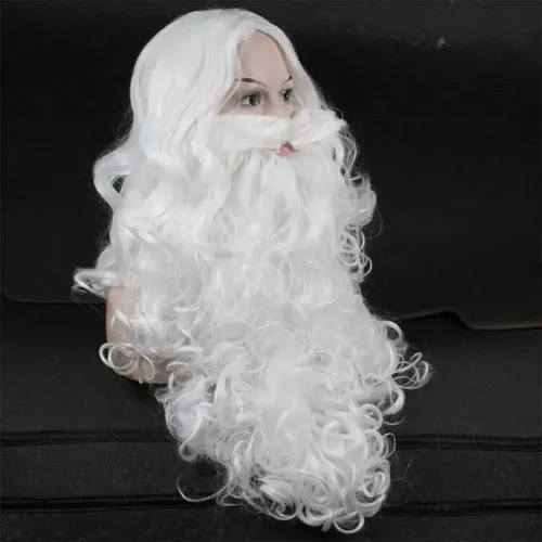 Peluca Y Barba De Papá Noel Blancas De Pelo Largo Para