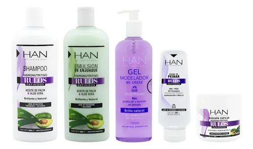 Han Kit Rulos Shampoo Emulsion Mascara Crema De Peinar Gel