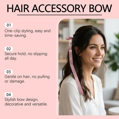 Juego De Pinzas For El Pelo Con Lazo, 8 Unidades, Cinta Ros