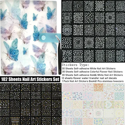 Zoance 102 Hojas Nail Art Stickers & Storage Book,5200 Pieza