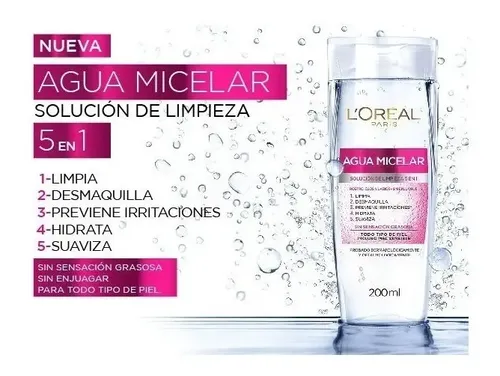 Agua Micelar Limpieza Facial Y Desmaquillante Loreal 5en1