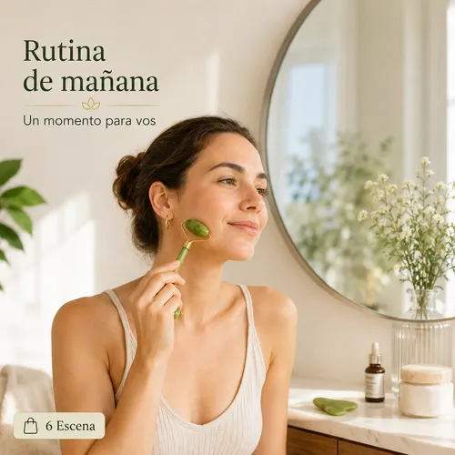 Kit Roller Jade Y Gua Sha Verde Masaje Facial Relajante