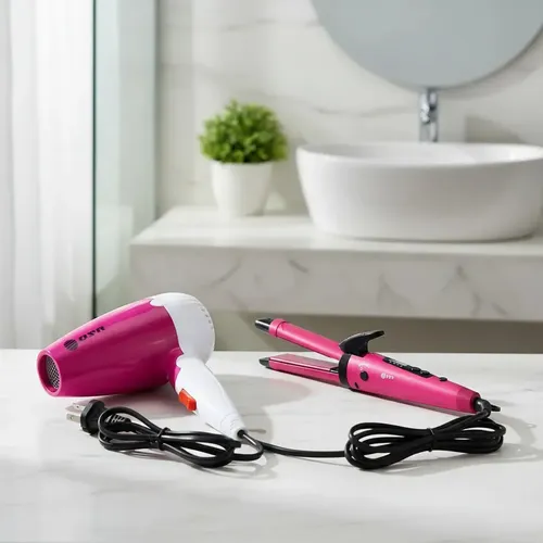 Kit Secador De Pelo Plegable 2 Velocidades + Planchita De Pelo 2 En 1 Con Buclera 5 Temperaturas Regulables Viajes Casa Seabeauty
