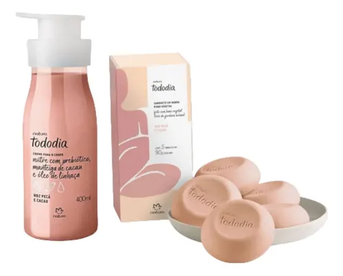 Kit de regalo Natura: crema hidratante Tododia y jabón con fragancia de nuez de cacao y nuez de nuez