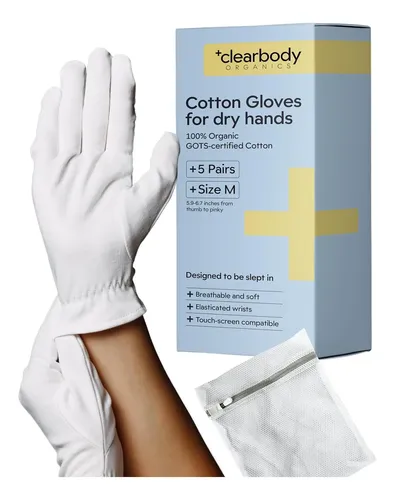 Guantes Algodón Blanco 5 Pares Hidratantes Lavables M
