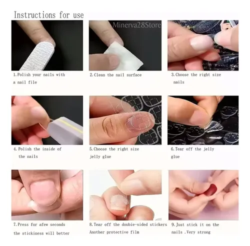 Set De 12 Uñas Postizas Press On Nails Con Adhesivos