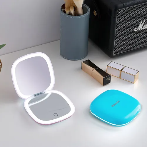 Espejo De Bolsillo Con Luz Mocado 10cm Recargable Azul