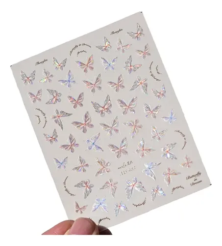 Adhesivos Para Uñas Con Forma De Mariposa Iridiscente, Diseñ