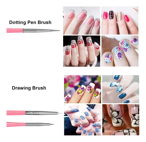 Kit 20 Herramientas Para Uñas Rosa Con Pinceles Y Dotting