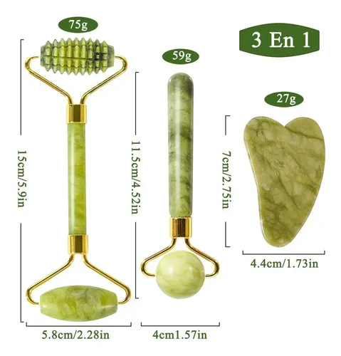 Rodillo Facial De Jade Con Textura Y Piedra Gua Sha