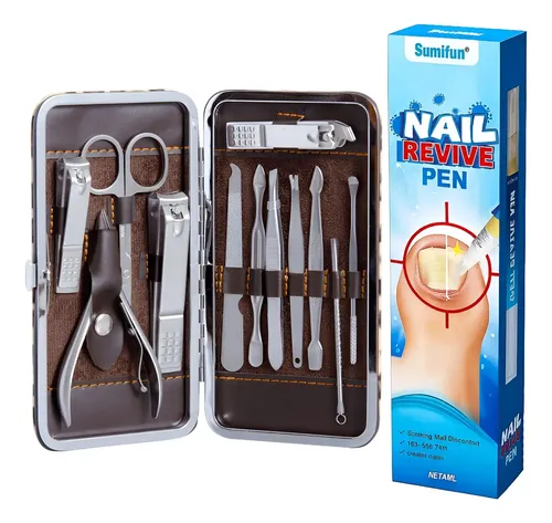 Kit Pedicura Manicura 12 Herramientas Acero + Suero Hongos