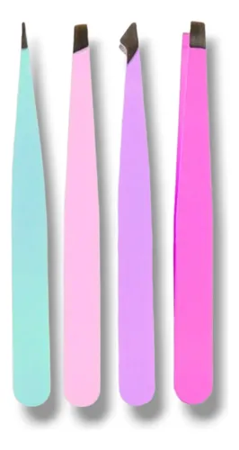 Set De Pinzas De Cejas X4 Recta Diagonal Fina Y Punta Mixta