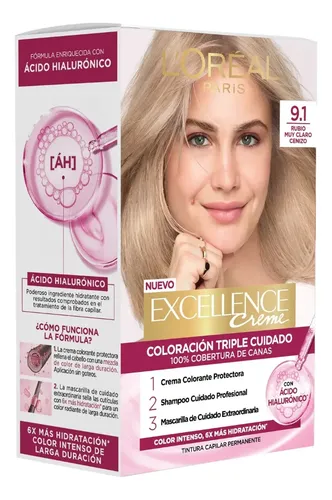 Kit Tintura Excellence Creme Tono 9.1 Rubio Muy Claro Ceniza