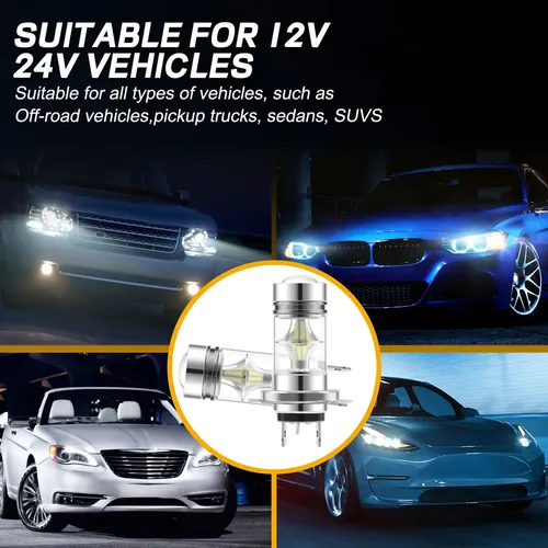 8×, 4 Par Bombillas Led H7 Alta Potencia 100 W 20 Led Junwt