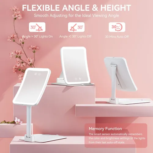 Espejo De Maquillaje Auxmir 30x Con Luz Led Plegable Blanco