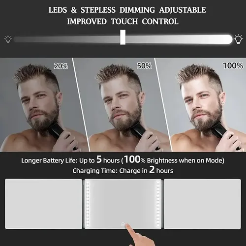 Espejo Glddao De 3 Vías Para Recortador De Pelo Con Luces, Aa