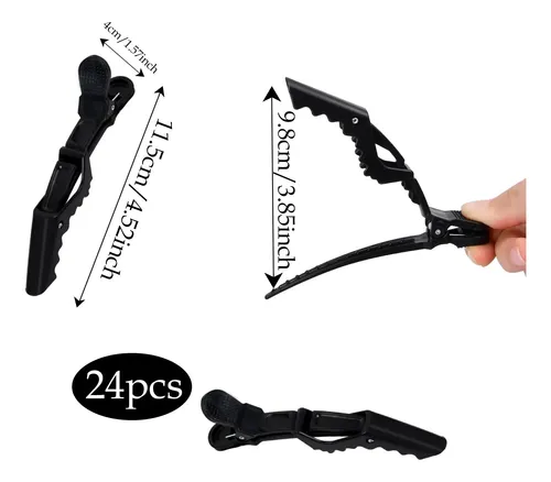 24pzs Pinzas Cocodrilo For Cabello Fijas Peluqueria Negro