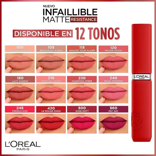 Labial Líquido Infallible Le Matte Resistance Tono 420 Le Rouge Mate Larga Duración Hidratante Resistente Por 2market