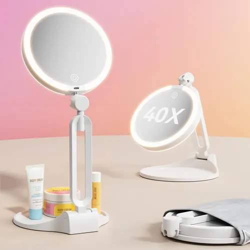 Espejo De Maquillaje De Viaje Con Luces, Espejo Iluminado