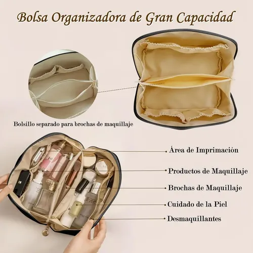 Neceser De Cuero Ecologico Para Maquillaje Cosméticos Y Accesorios De Viaje Organizador Portacosmeticos Con Cierre Resistente Interior Forrado Ideal Para Mujer Color Crema Levys Bazar