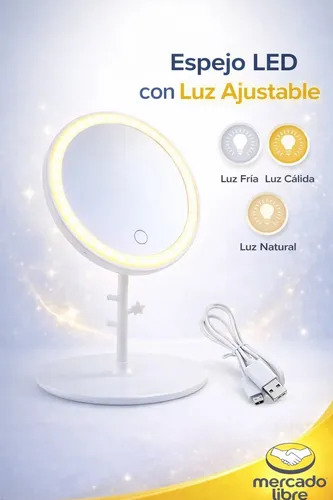 Espejo Redondo Led Luz Regulable Portátil Recargable 91047
