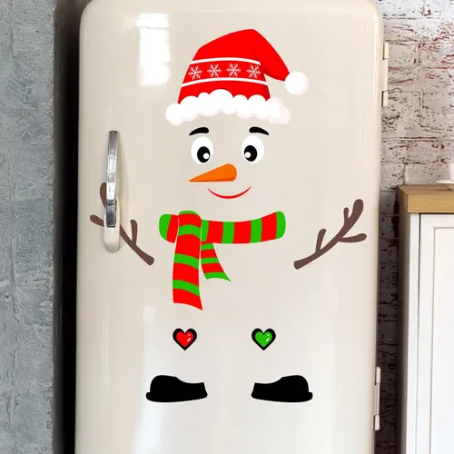 Sticker Navideño Muñeco De Nieve Gorra Santa Vidrio