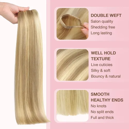 Extension Cortina De Pelo Humano Real 35cm 80g Rubio Claro