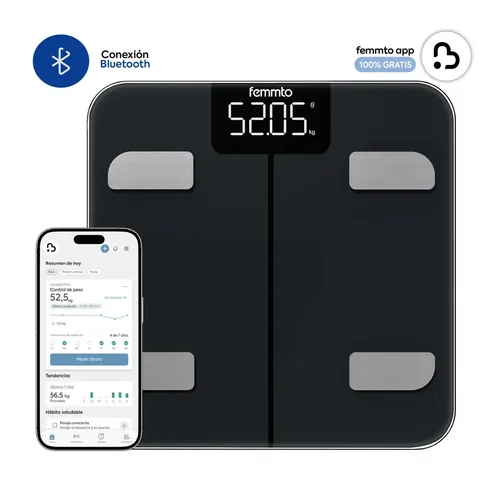 Balanza Digital con Bluetooth Femmto BCS13 para Baño Medidor de Grasa Corporal y Masa Muscular