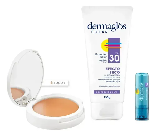 Kit Protector Solar Dermaglos Corporal + Compacta T1 +labial
