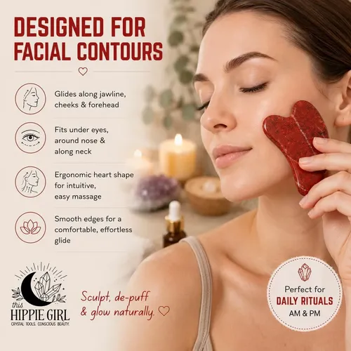Herramienta Gua Sha Jaspe Rojo Masaje Facial Natural