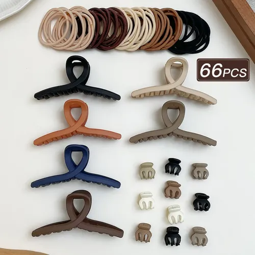 Set De 66 Accesorios Para El Cabello Con Clip En Tonos Neutr