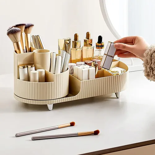 Organizador De Maquillaje Cosméticos Giratorio Blanco/ Negro