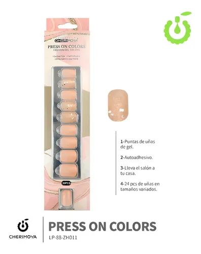 Uñas Postizas Press On Cherimoya Glitter, Pack Cuadrado Brillante de 30 Tips