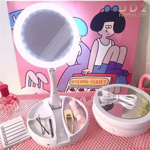 Espejo Maquillaje Barba Luz Con Aumento X10 A Pilas O Usb