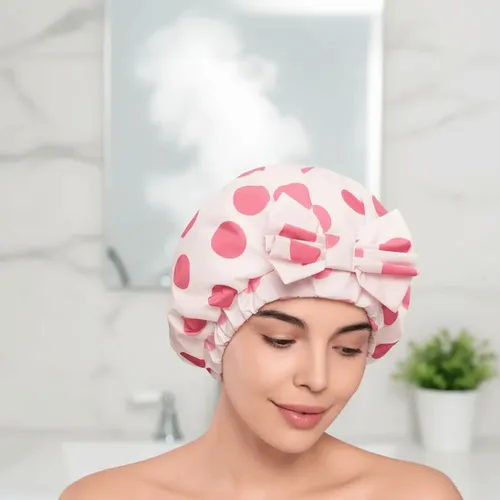 Gorro De Baño Doble Capa Con Lunares, Elástico, Para El Cabe