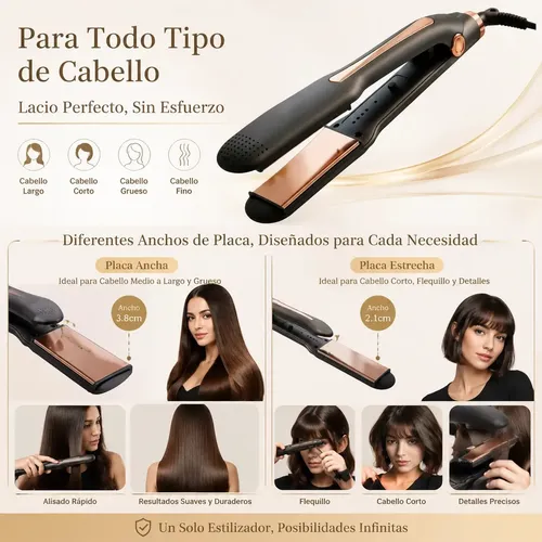 Plancha de Pelo Profesional Temperatura Máxima de 400 °F, Opciones de Peinado Versátiles Planchitas Pelo, Color Negro.