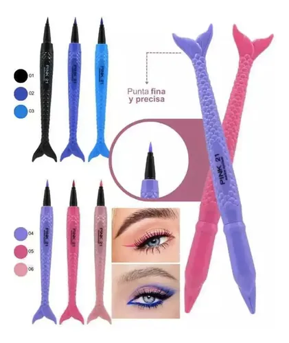 Pack X6 Delineadores Ojos Fibra Punta Fina Mermaid Pink 21