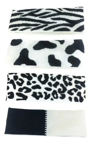 Set De 4 Diademas De Tela Con Patrón De Vaca En Negro Y Blan