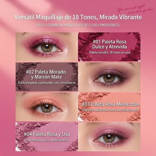 Sombras Para Ojos Paleta 18 Colores Rosa Fucsia Maquillaje