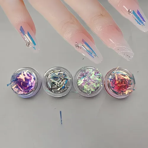 Set De 4 Tiras Aurora Para Uñas Con Purpurina, Multicolor