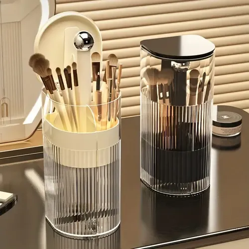 Organizador Acrílicopara Brochasde Maquillaje Con Tapa Negro