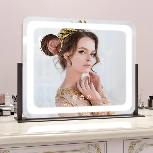 Espejo De Maquillaje Con Luz Led Rolove 56x43cm Negro
