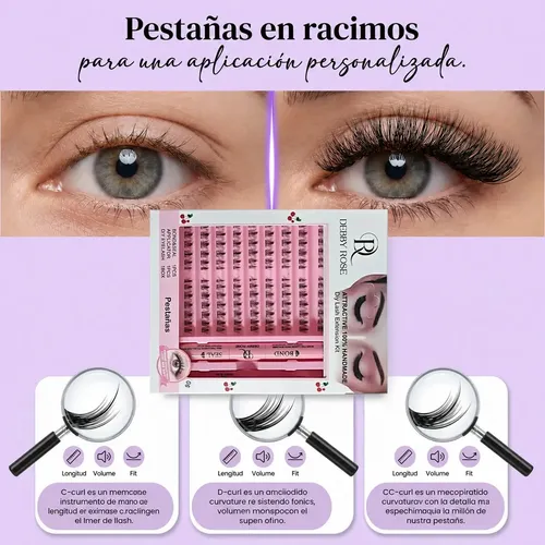 Debby Rose Kit Pestañas Cluster Adhesivo Pestañas Diy Color Negro Espesor 5 mm Largo 1 cm Tipo de curvatura D