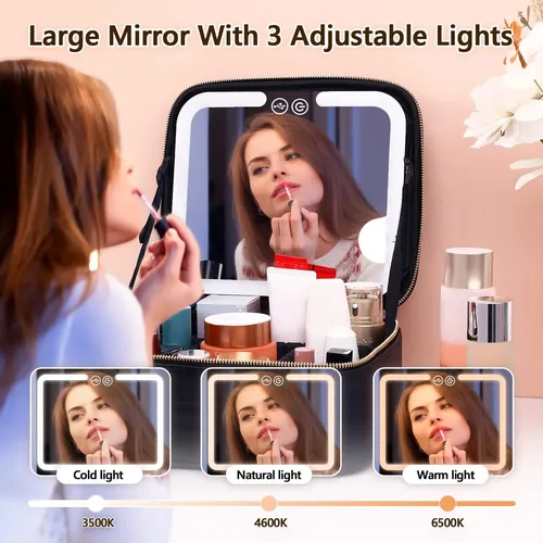 Maletín Para Maquillajes Con Luz Y Espejo Con Aumento 10x