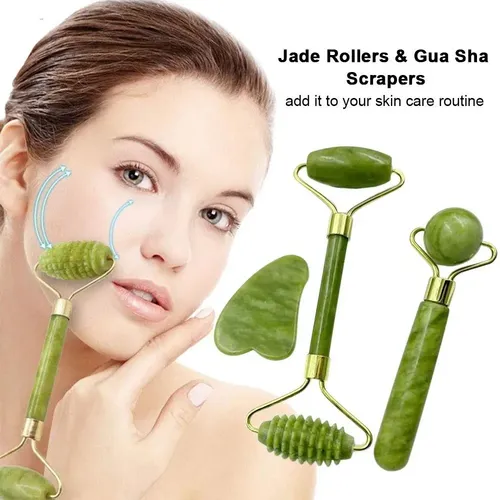. Set Facial De Rodillos De Jade Y Gua Sha Con Piedra De Z .