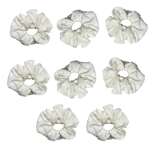 X*s Pack 8 Scrunchies Blanco Lisas Neutro Cabello Ligas C`**