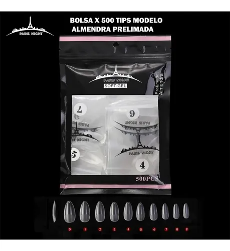Tips Soft Gel Press On Paris Night Bolsa X500 Uñas Postizas