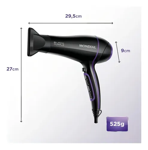 Secador De Pelo Mondial Scn-01 Black Purple 2000 Watts