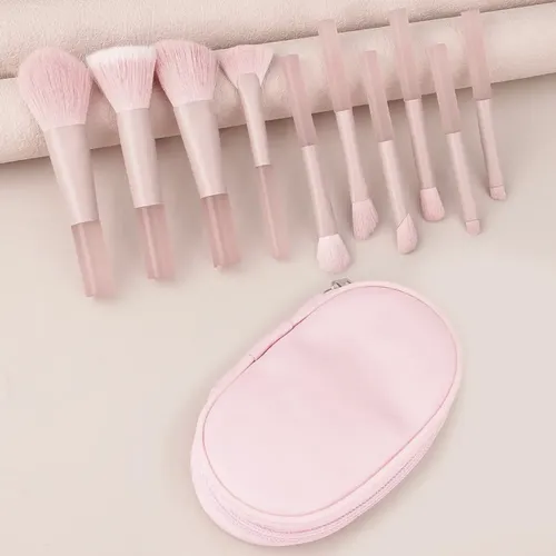 Set De 10 Pinceles De Maquillaje Mini Con Estuche