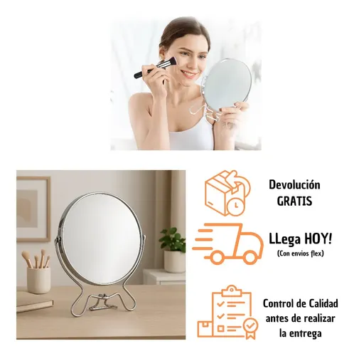Espejo Redondo Doble Con Aumento Para Maquillaje Depilacion